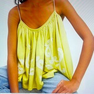 Free People NWOT Lime Green Flowy Cropped Top